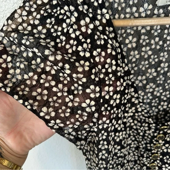 Urban Outfitters Floral Button Lace Corset-Back Black & White Sheer Mini Dress L - Picture 9 of 16